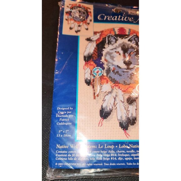 Dimensions Native Wolf Totem Cross Stitch Kit 5"x7" Includes Aida Cloth Thread N - Picture 2 of 5